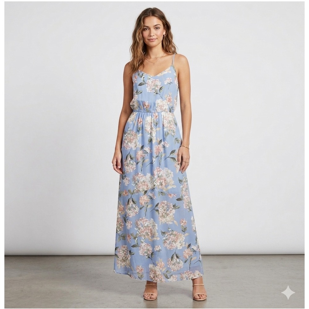 Abercrombie & Fitch Floral Maxi Dress Size Medium French Blue Chiffon Sleeveless